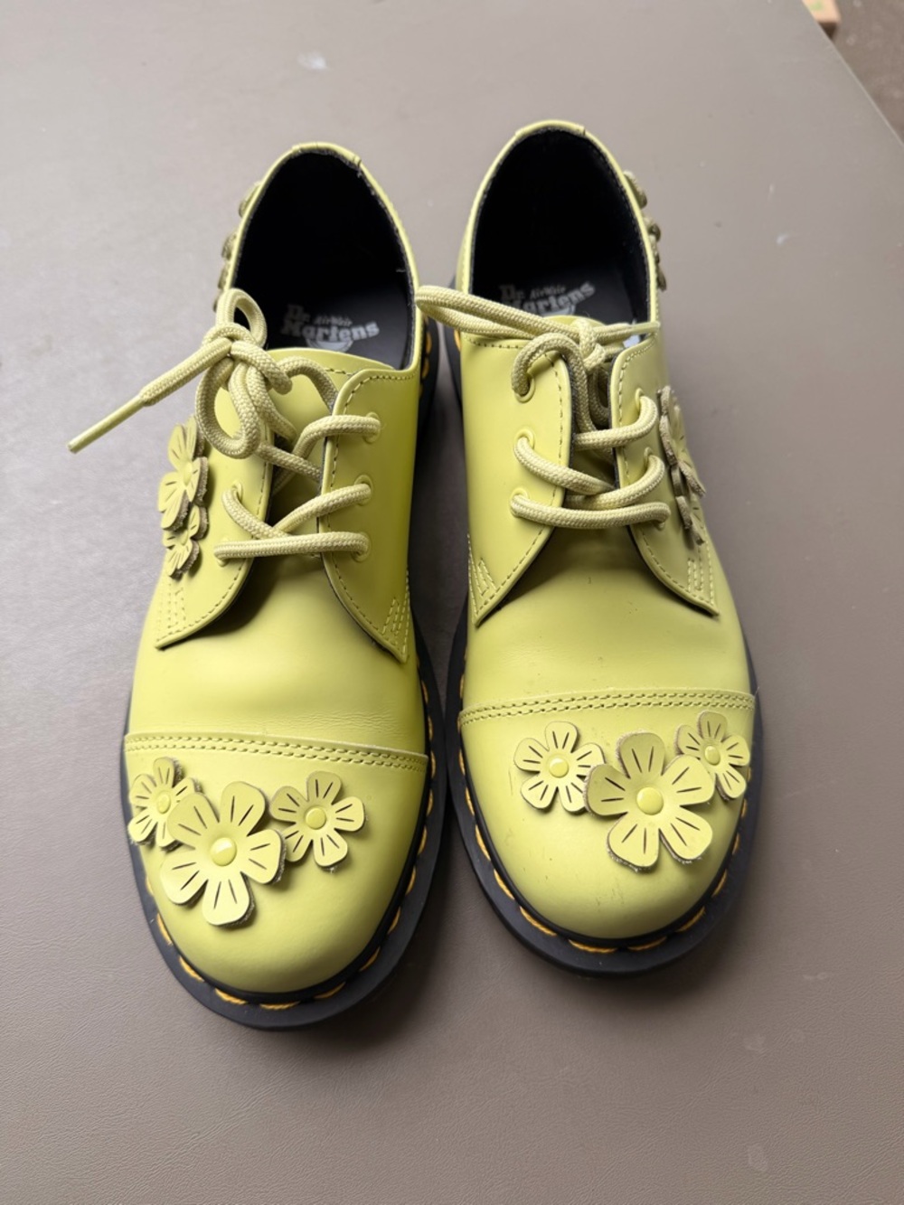 Dr. Martens Kids Lime Green Floral Lace-Up Oxfords